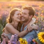 Couple Laughing Together in a Field of Flowers