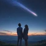Couple Looking Upwards Comet Shower Night Sky