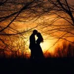 Couple Silhouette Tree Branches Winter Day Contrast