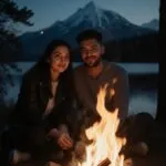 Couple Sitting Beside Campfire in Forest
