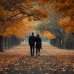 Couple Walking Together in Autumn Park