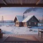 Cozy Cabin Smoke Rises in Silent Winter Scenery