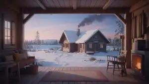 Cozy Cabin Smoke Rises in Silent Winter Scenery