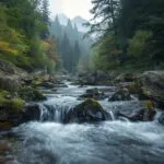 Creek Water Flowing Mossy Rocks Forest Tranquil Scene