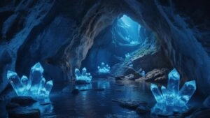 Crystal Cave With Glowing Blue Stones