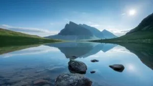Crystal Clear Lake With Mountain Reflection