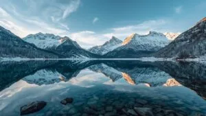 Crystal Lake Reflecting Snowy Peaks