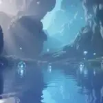 Crystal Lake With Floating Light Orbs