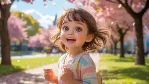Cute Aesthetic Manga Girl Warm Sunlit Park Smile