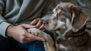 Cute Dog and Owner Holding Hands