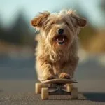 Cute Dog Riding Skateboard Funny