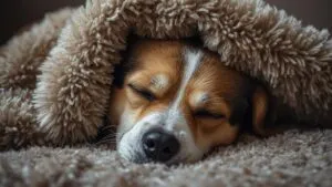 Cute Dog Sleeping Under Blanket