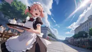Cute Maid Girl Carrying Tea Tray