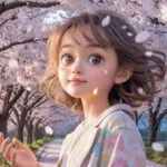 Cute Manga Girl With Cherry Blossoms