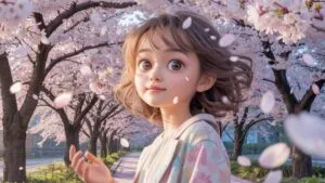 Cute Manga Girl With Cherry Blossoms