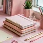 Cute Stationery Items on Pastel Desk Layout