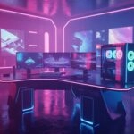 Cyberpunk Gaming Room Neon Pink and Blue