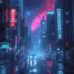 Cyberpunk Street Scene Rainy Neon City