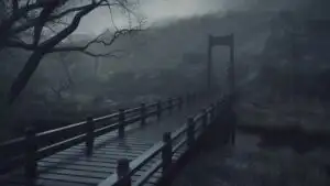 Dark Bridge With Mist Rising