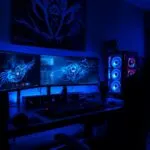 Dark Gaming Setup With Blue RGB Lights