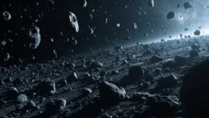 Deep Space Asteroid Field Dramatic Light