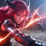 Demon Blade Warrior With Fiery Energy Burst