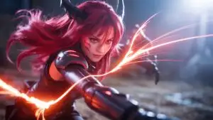 Demon Blade Warrior With Fiery Energy Burst