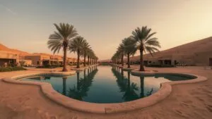 Desert Oasis Palm Trees Water Pool