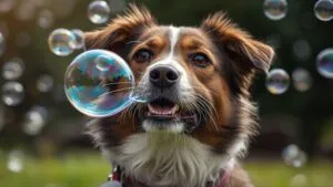 Dog Playing with Bubble Blower