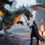 Dragon and Knight Facing Each Other