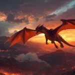 Dragon Flying Over Burning Mountains