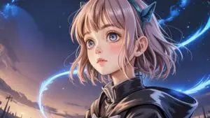 Dreamlike Gaze: Anime Girl Under a Star-Filled Sky