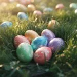 Easter Eggs on Grass With Morning Light