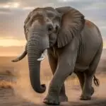 Elephant Walking At Sunset