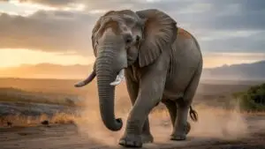 Elephant Walking At Sunset