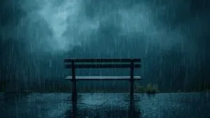 Empty Bench Under Cold Rain