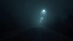 Empty Road in Foggy Night
