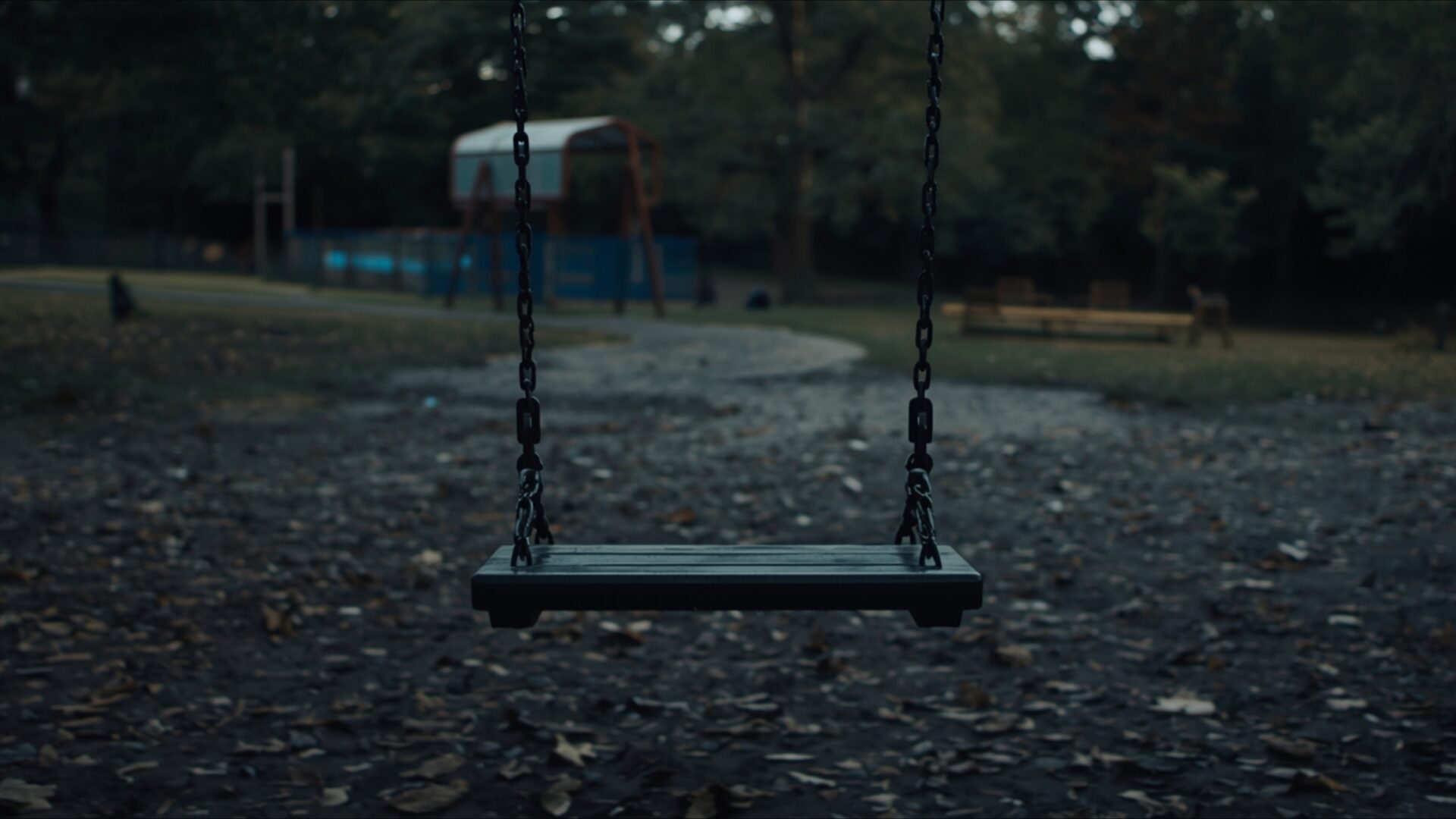 empty swing slowly moving in wind wallpaper, heartbreak, emotional vibe, empty park, empty swing, playground scene, quiet evening, sad mood, soft wind, desktop, mobile, background