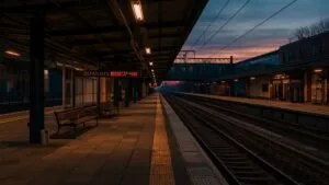 Empty Train Station at Dusk