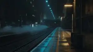 Empty Train Station at Midnight