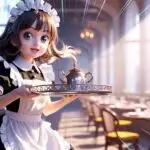 Energetic Anime Maid Girl Running With Tea Tray