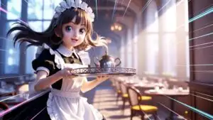 Energetic Anime Maid Girl Running With Tea Tray