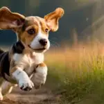 Energetic Beagle Puppy bounding Through Golden Grass