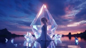 Ethereal Anime Maiden Glowing Sacred Gem