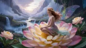 Fairy Girl Sitting on Giant Flower