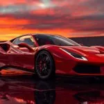 Ferrari F8 Tributo Red Sunset Shot