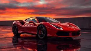 Ferrari F8 Tributo Red Sunset Shot