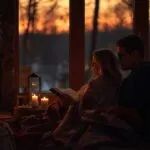 Fireplace Cozy Blanket Couple Reading Book Warm