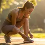 Fit Woman Tying Shoelaces Before Starting a Run