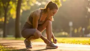 Fit Woman Tying Shoelaces Before Starting a Run